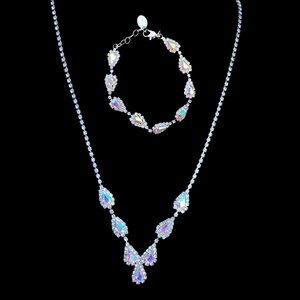 Claire’s Sparkly Rhinestone Necklace & Bracelet Set | Iridescent Crystal Costume
